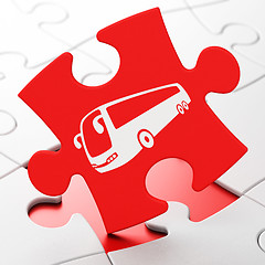 Image showing Travel concept: Bus on puzzle background