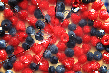 Image showing raspberries and blueberries cake