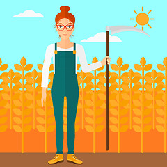 Image showing Farmer on the field with scythe.