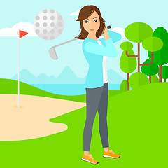 Image showing Golf player hitting the ball.