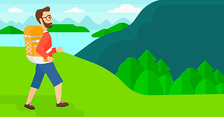 Image showing Man with backpack hiking.