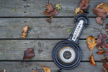 Image showing Antique barometer on wooden background