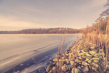 Image showing Morning scenery with a frozen lake