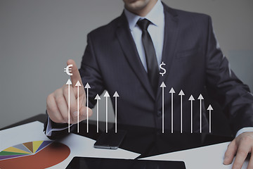 Image showing businessman watching the exchange rate schedule. dollar and euro.