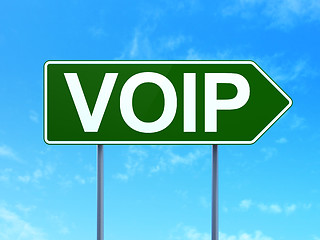 Image showing Web development concept: VOIP on road sign background