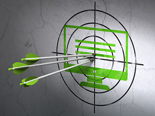 Image showing Database concept: arrows in Monitor target on wall background