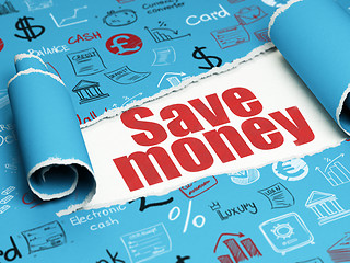 Image showing Money concept: red text Save Money under the piece of  torn paper