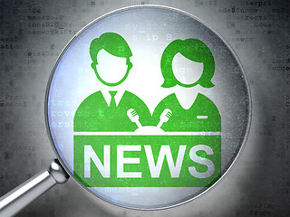 Image showing News concept: Anchorman with optical glass on digital background