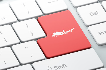 Image showing Tourism concept: Airplane on computer keyboard background