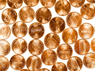 Image showing Retro look Dollar coins 1 cent wheat penny cent