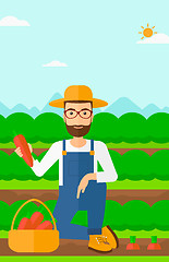 Image showing Farmer collecting carrots.