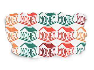 Image showing Currency concept: Money Box icons on Torn Paper background