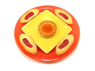 Image showing tarts on a red plate