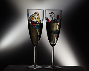 Image showing Wedding champagne glasses. Vintage.