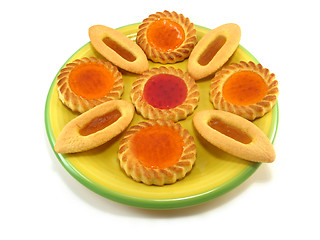 Image showing tarts on a yellow plate