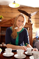 Image showing Woman makes coffee.