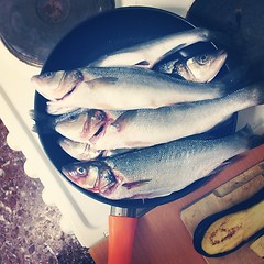 Image showing Fresh Fish In A Frying Pan On The Table