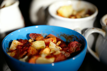 Image showing Mutton meat and potatoes, baked in cassolette.