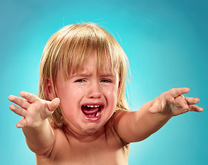 Image showing Portrait of a little girl. She is crying