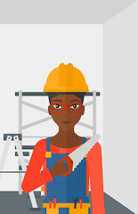 Image showing Smiling worker with saw.