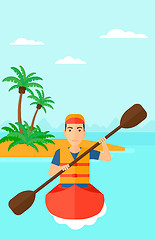 Image showing Man riding in canoe.