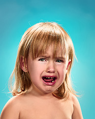 Image showing Portrait of a little girl. She is crying