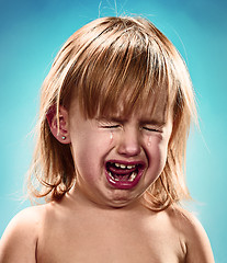 Image showing Portrait of a little girl. She is crying