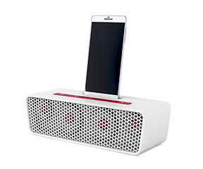 Image showing Docking station speaker and smartphone