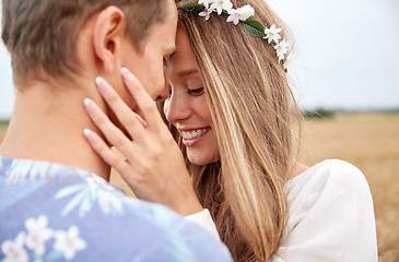 Image showing happy smiling young hippie couple outdoors