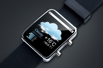 Image showing close up of smart watch with weather forecast app