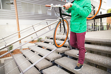 Image showing man with fixed gear bike going downstairs
