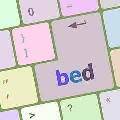 Image showing bed word on keyboard key, notebook computer button vector illustration