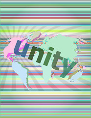 Image showing unity text on digital touch screen - business concept vector illustration