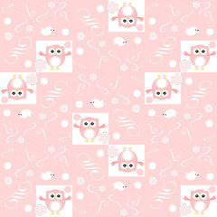 Image showing Cute floral seamless background with pink owls