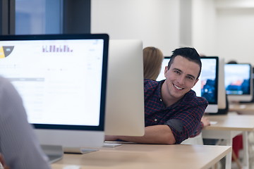 Image showing startup business, software developer working on desktop computer