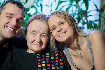 Image showing Happy couple posing with grandma