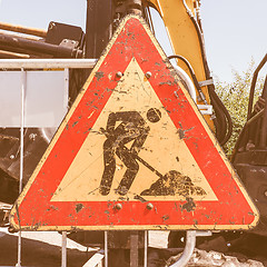 Image showing  Road works sign vintage