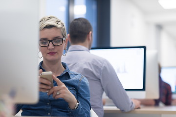 Image showing startup business, woman  working on desktop computer