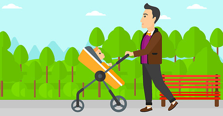 Image showing Man pushing pram.