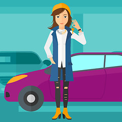 Image showing Woman holding keys from new car.