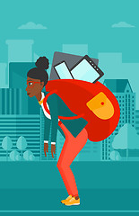 Image showing Woman with backpack full of devices.