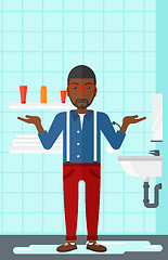 Image showing Man in despair standing near leaking sink.