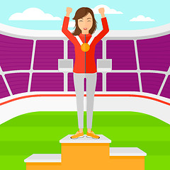 Image showing Athlete with medal and hands raised.