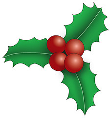 Image showing Three holly leaves with berries