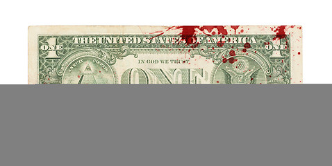 Image showing US one Dollar bill, close up, blood