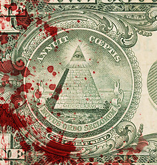 Image showing US one Dollar bill, close up, blood