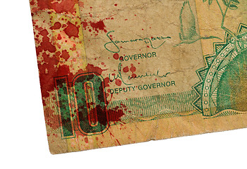 Image showing 10 Gambian dalasi bank note, bloody