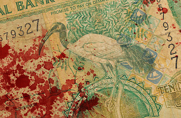 Image showing 10 Gambian dalasi bank note, bloody