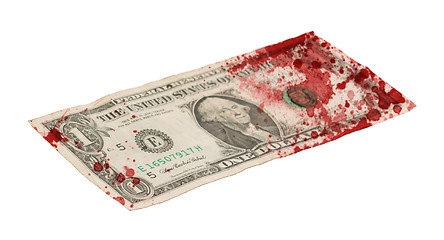 Image showing US one Dollar bill, close up, blood