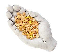 Image showing Fresh mixed salted nuts in a bowl (hand), peanut mix